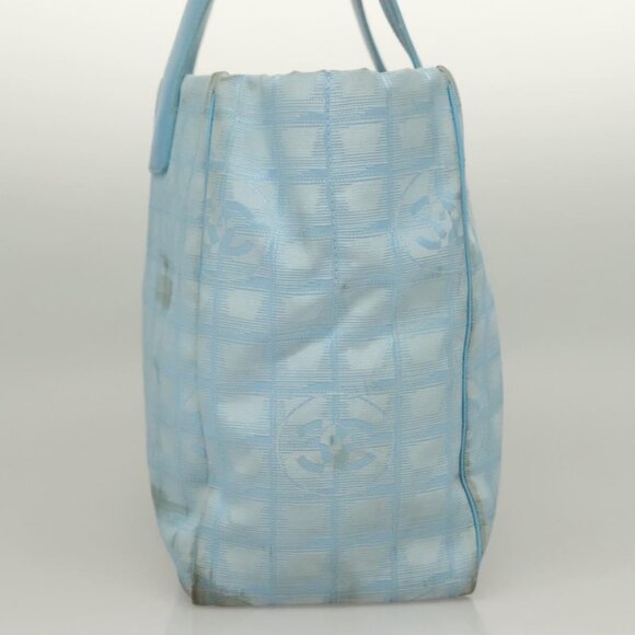 CHANEL New Travel line Tote Bag Nylon Light Blue Silver CC Auth - Picture 5 of 16